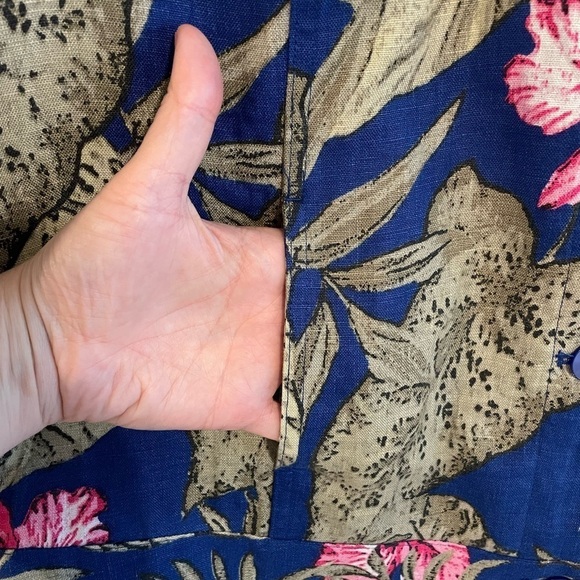 Chico's Women’s Jacket Large Blue 100% Linen Colorful Tropical Floral Coastal - Picture 6 of 13